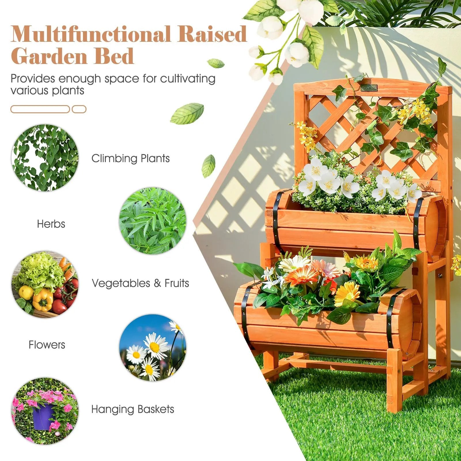 2-Tier Raised Garden Bed with Trellis and Planter Boxes by DirectDeals