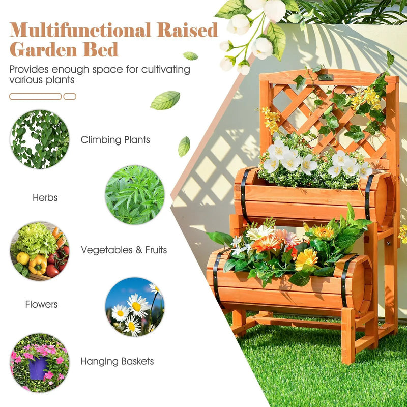 2-Tier Raised Garden Bed with Trellis and Planter Boxes by DirectDeals