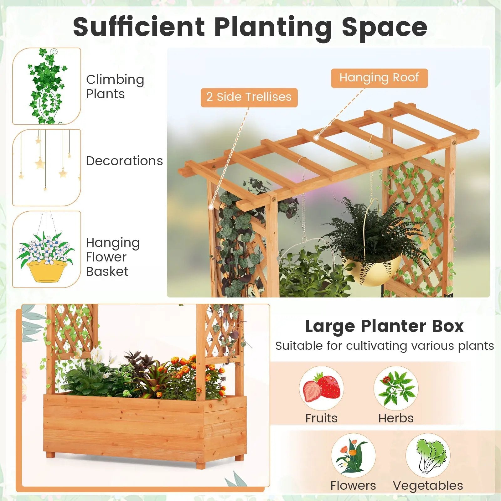 Raised Garden Bed with Arch Trellis-Orange by DirectDeals