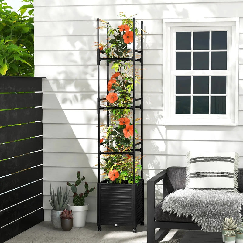 Raised Garden Bed with Obelisk Trellis and 3 Heights & Detachable PE-Coated Metal Tubes-Black by DirectDeals