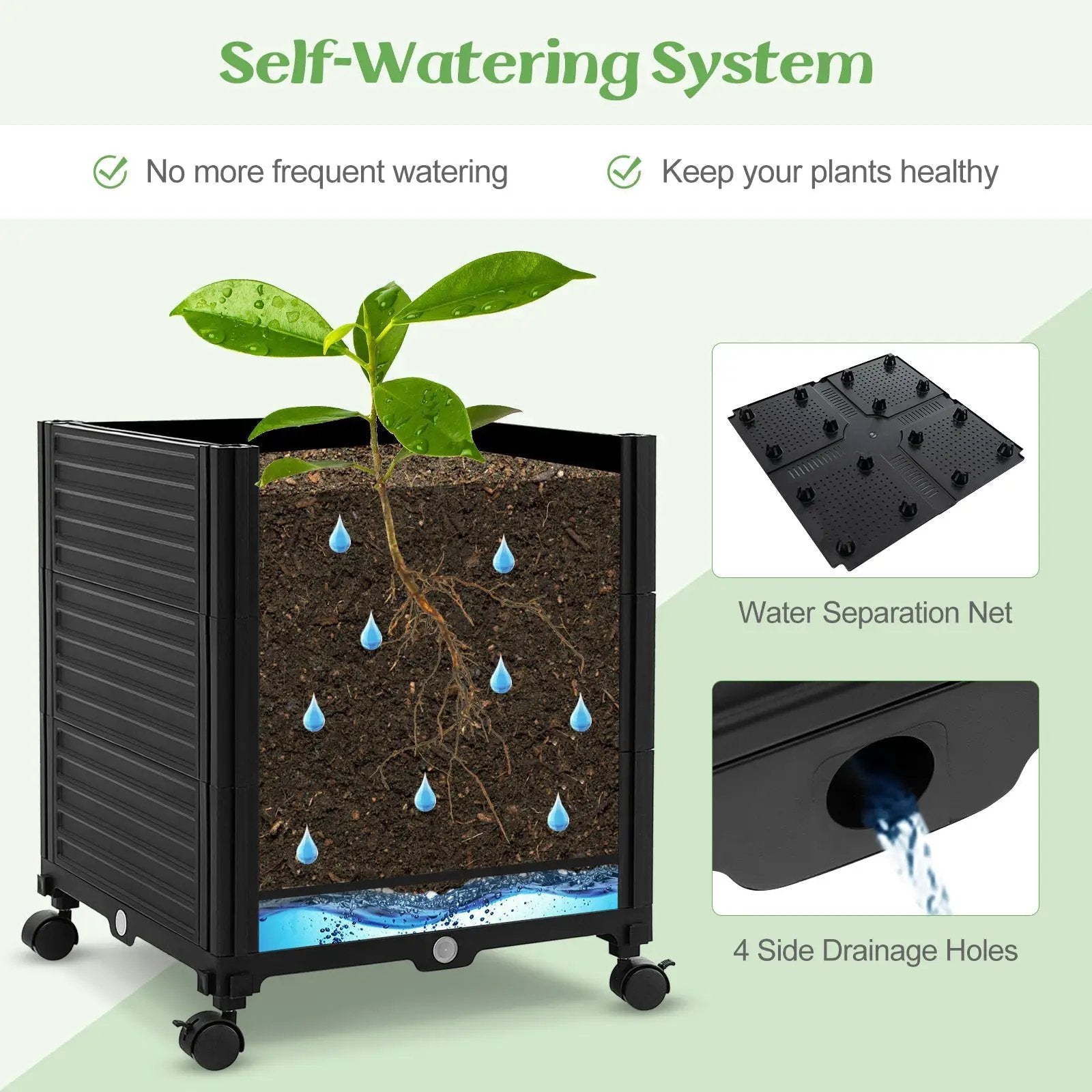 Raised Garden Bed with Obelisk Trellis and 3 Heights & Detachable PE-Coated Metal Tubes-Black by DirectDeals