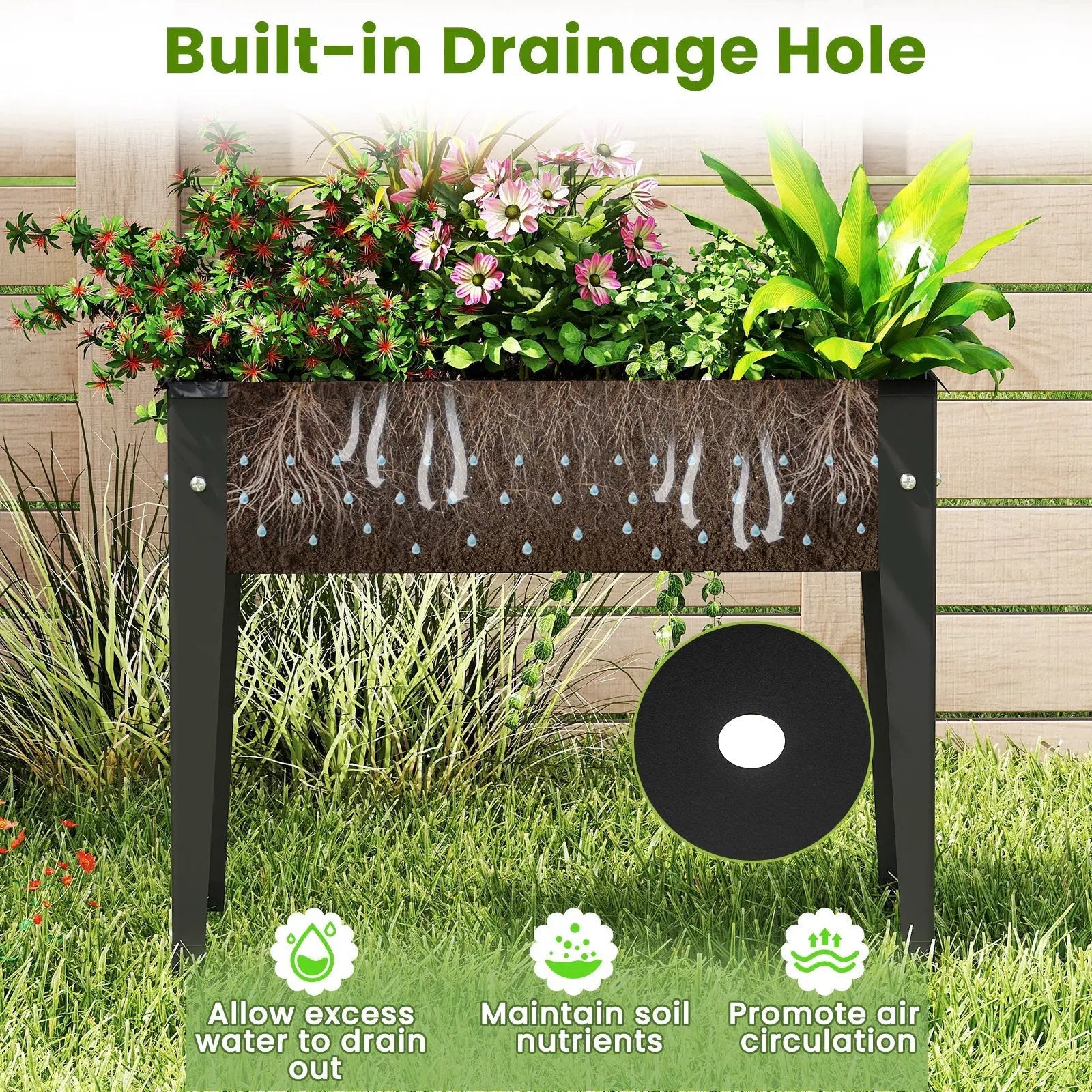 Raised Garden Bed Elevated Metal Planter Box with Legs Drainage Holes by DirectDeals