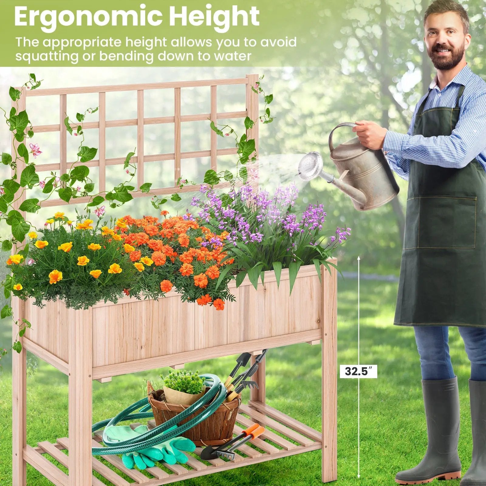 Raised Garden Bed Elevated Wooden Planter Box with Trellis by DirectDeals