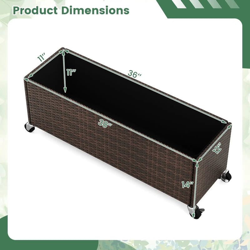 Raised Garden Bed PE Rattan Wicker Patio Planter Box with Wheels and Liner by DirectDeals