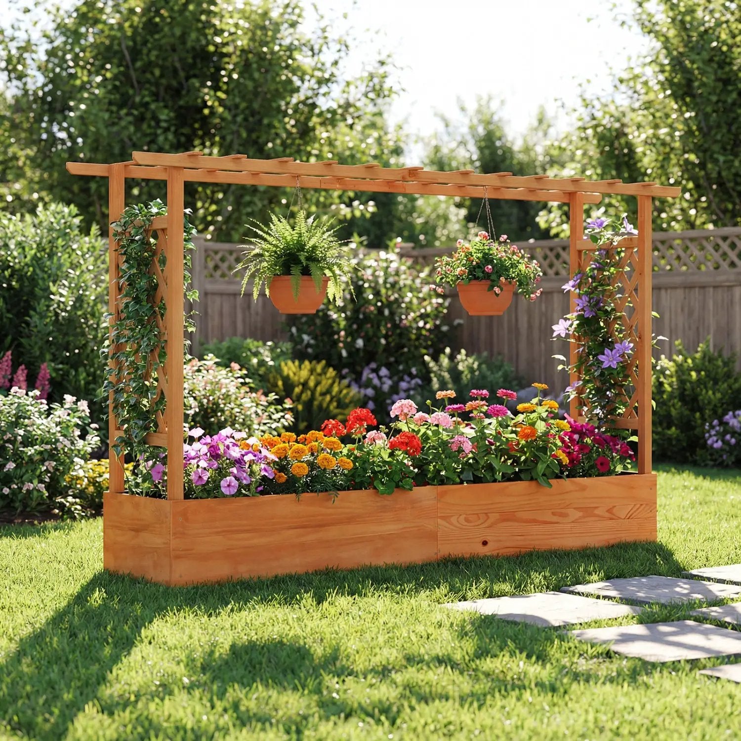 Raised Garden Bed Planter Box with Lattice Trellis Drainage Holes by DirectDeals