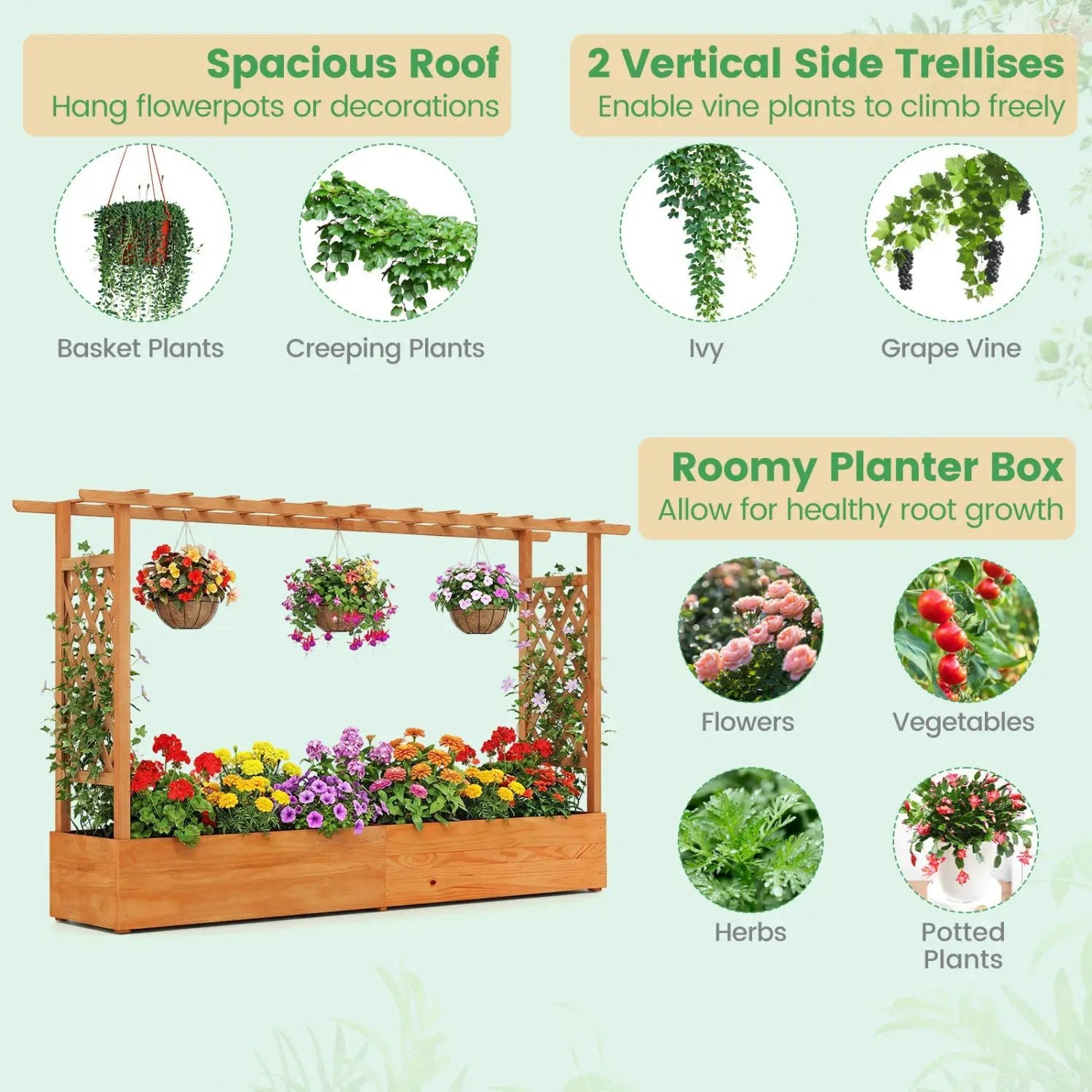 Raised Garden Bed Planter Box with Lattice Trellis Drainage Holes by DirectDeals