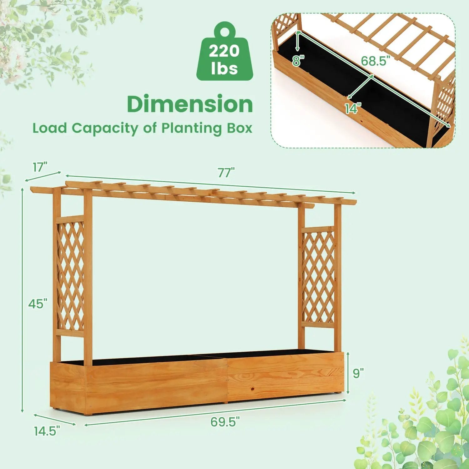 Raised Garden Bed Planter Box with Lattice Trellis Drainage Holes by DirectDeals