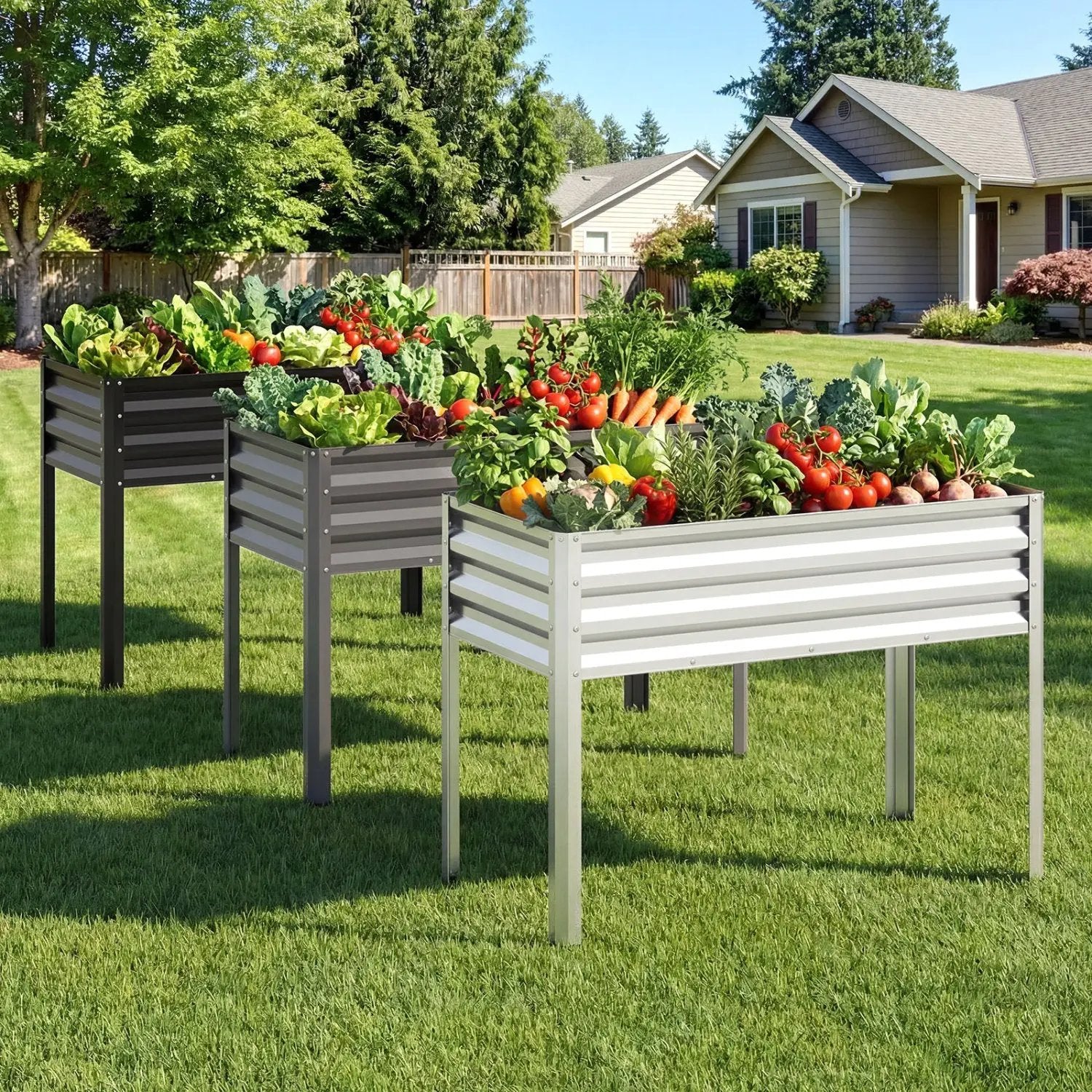Raised Garden Bed Set of 2 Electro-Coating Metal Large Elevated Planter Box by DirectDeals