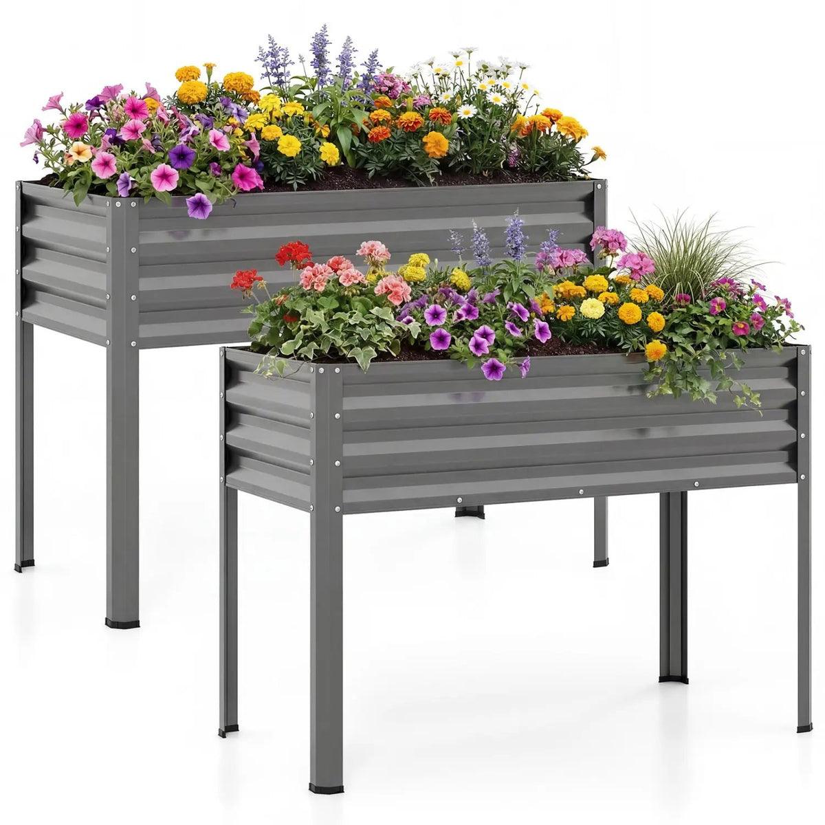 Raised Garden Bed Set of 2 Electro-Coating Metal Large Elevated Planter Box, photo 2 of 24