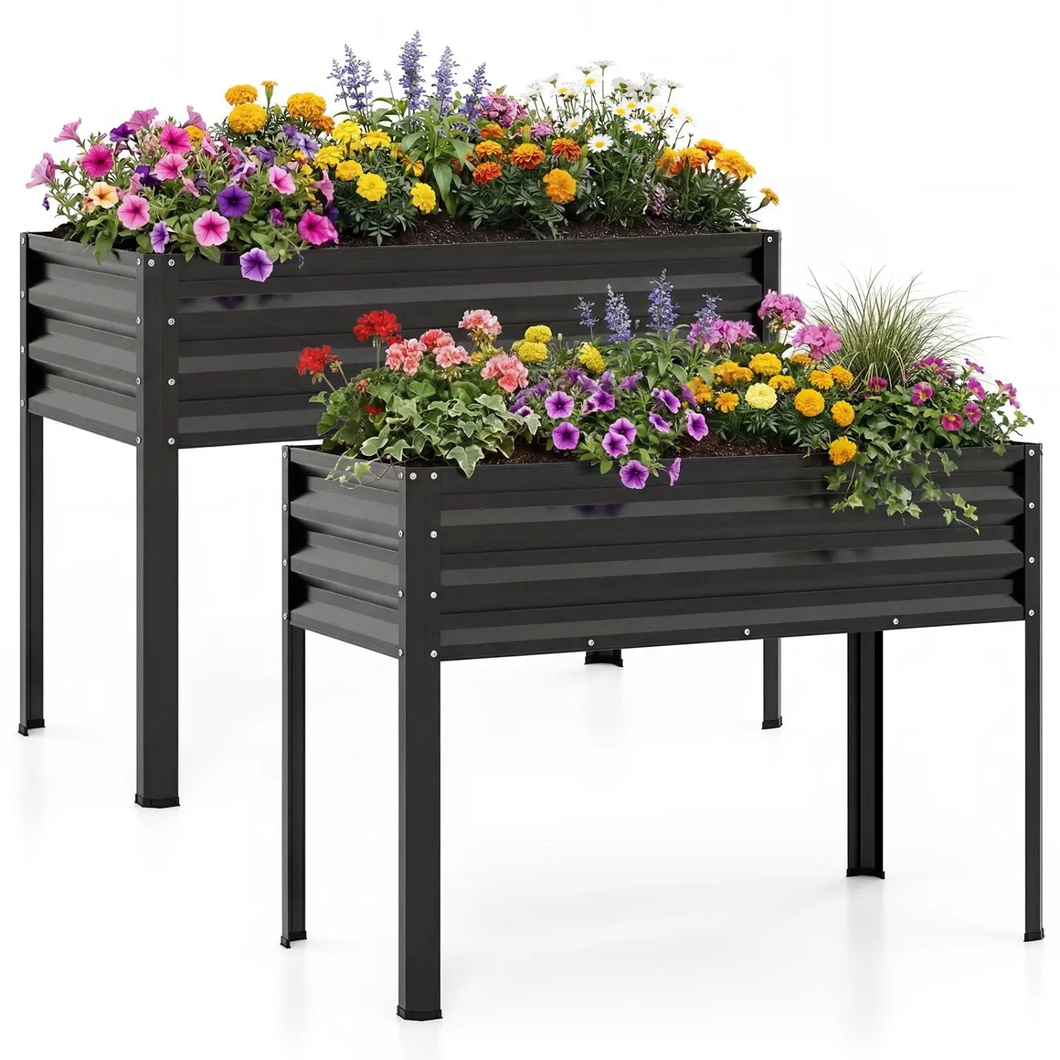 Raised Garden Bed Set of 2 Electro-Coating Metal Large Elevated Planter Box by DirectDeals