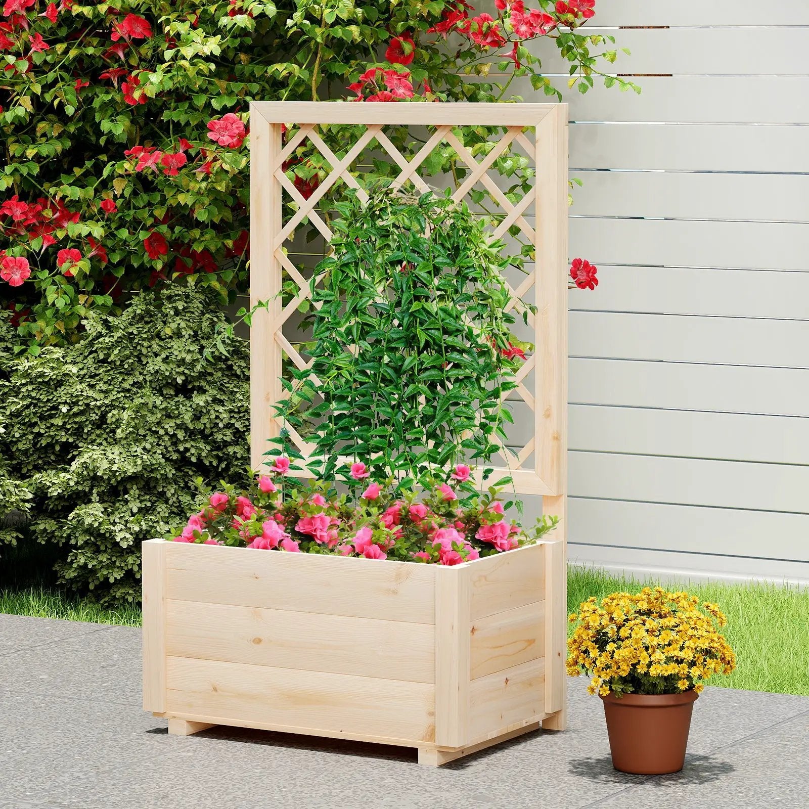 Raised Garden Bed Wooden Elevated Planter Box with Lattice Trellis-S by DirectDeals