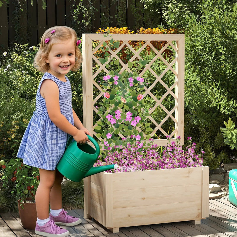 Raised Garden Bed Wooden Elevated Planter Box with Lattice Trellis-S by DirectDeals