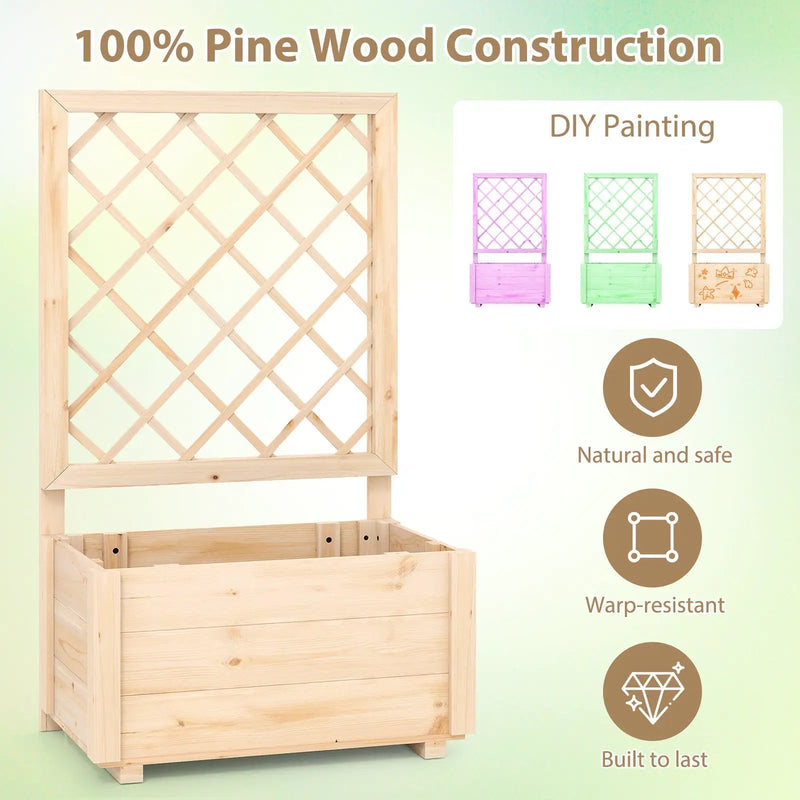 Raised Garden Bed Wooden Elevated Planter Box with Lattice Trellis-S by DirectDeals