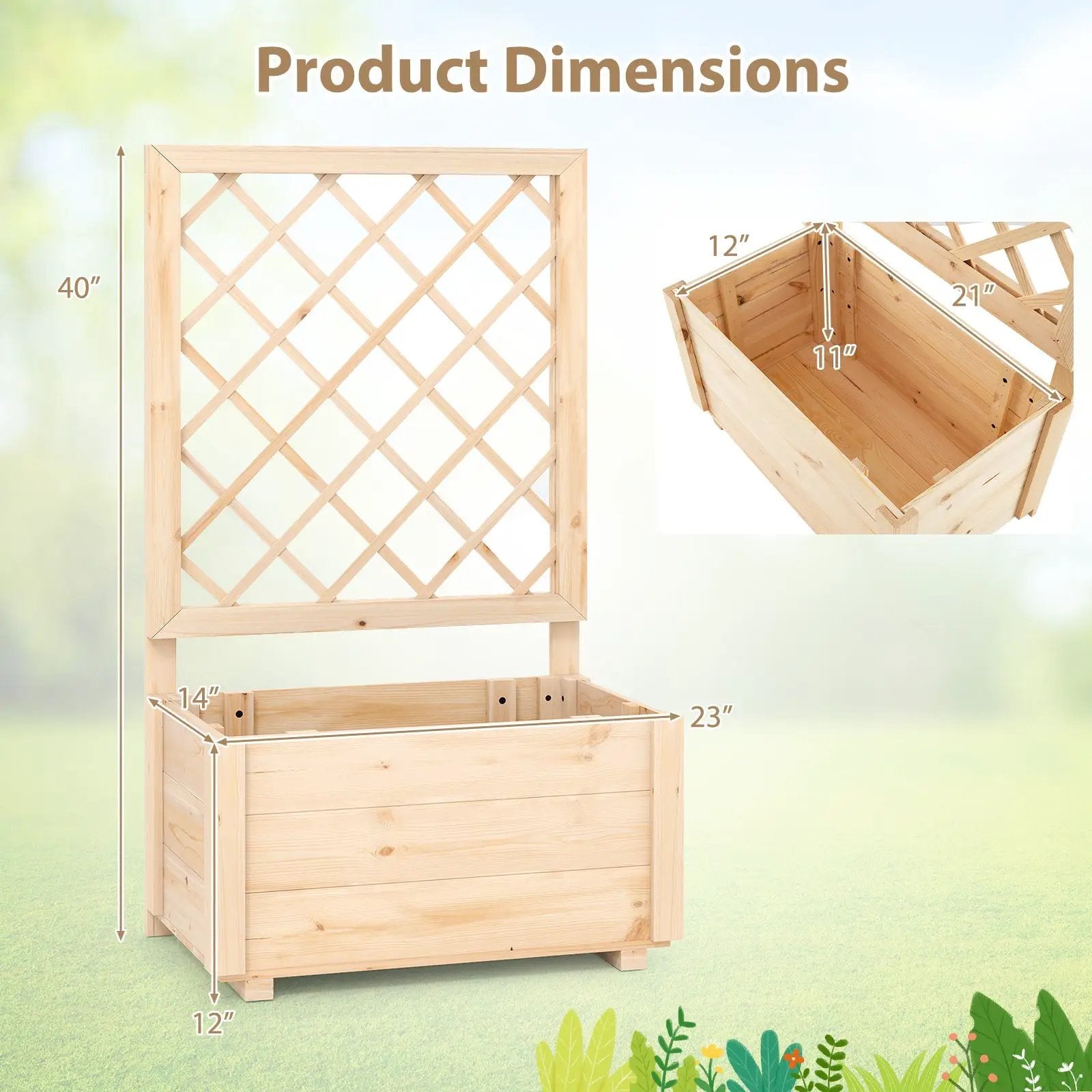 Raised Garden Bed Wooden Elevated Planter Box with Lattice Trellis-S by DirectDeals