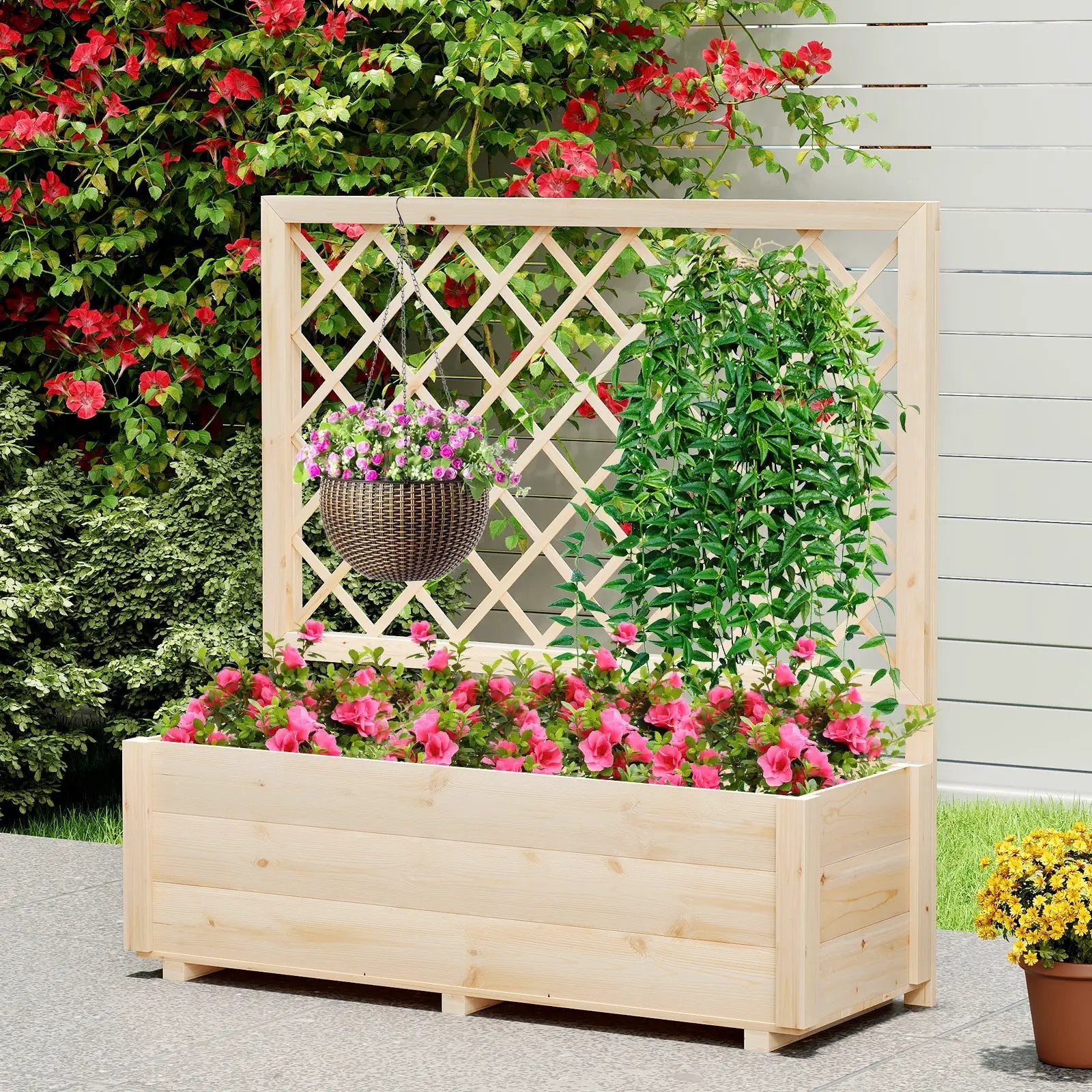 Raised Garden Bed Wooden Elevated Planter Box with Lattice Trellis-L by DirectDeals