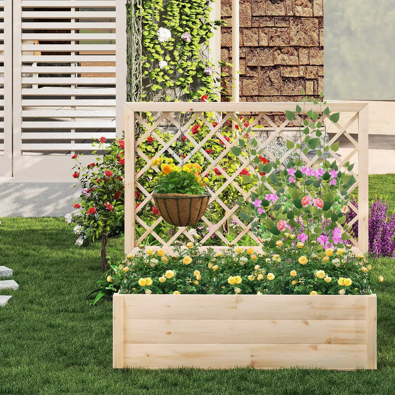 Raised Garden Bed Wooden Elevated Planter Box with Lattice Trellis-L by DirectDeals