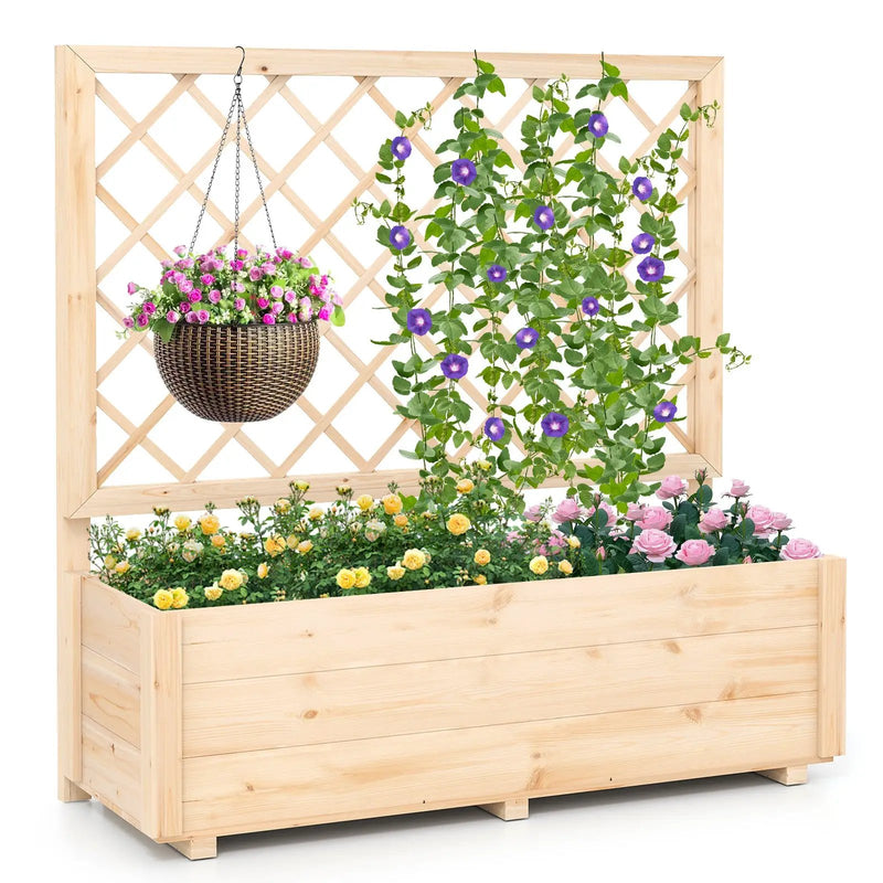 Raised Garden Bed Wooden Elevated Planter Box with Lattice Trellis-L by DirectDeals