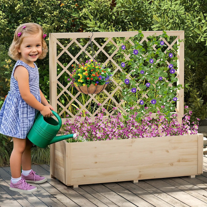 Raised Garden Bed Wooden Elevated Planter Box with Lattice Trellis-L by DirectDeals