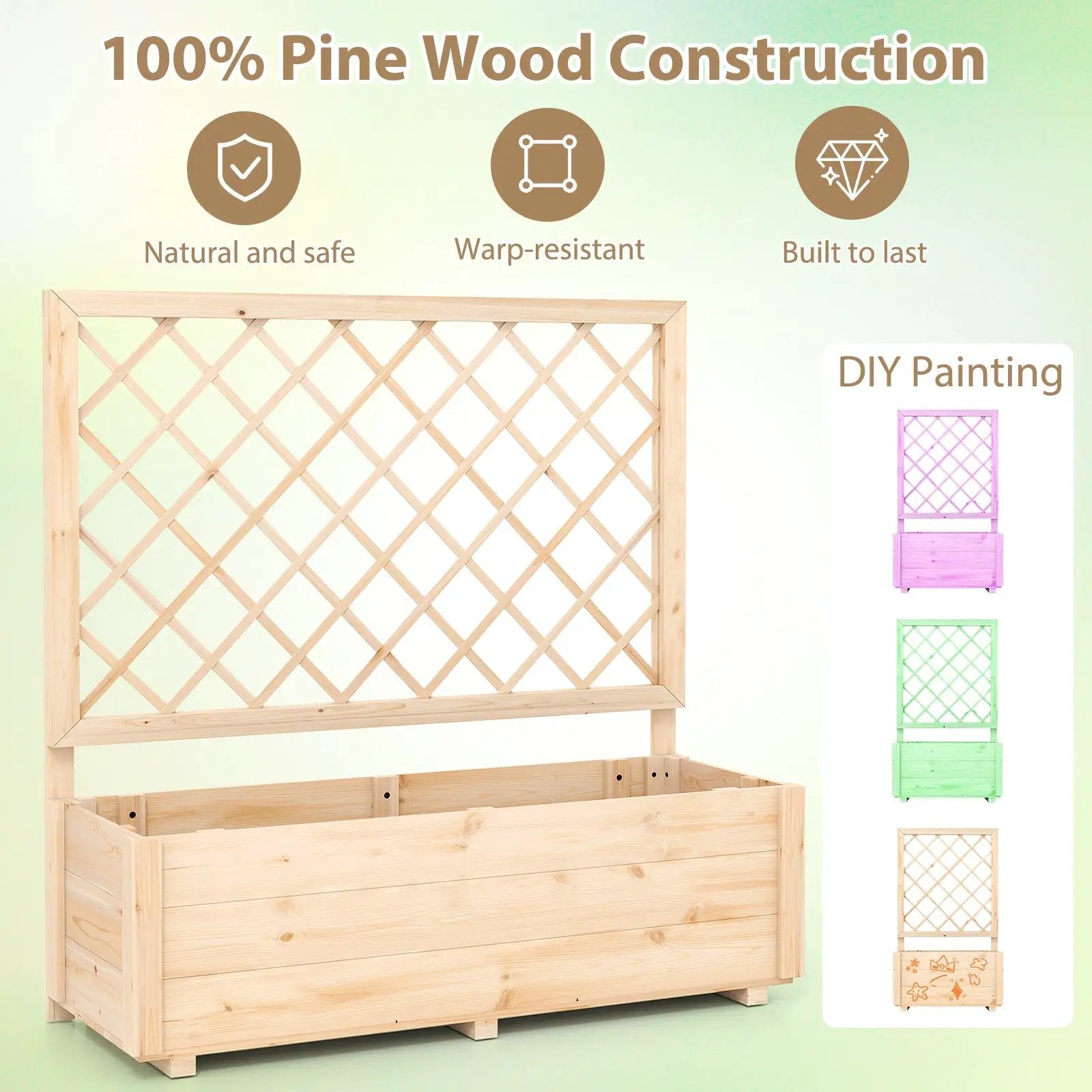Raised Garden Bed Wooden Elevated Planter Box with Lattice Trellis-L by DirectDeals