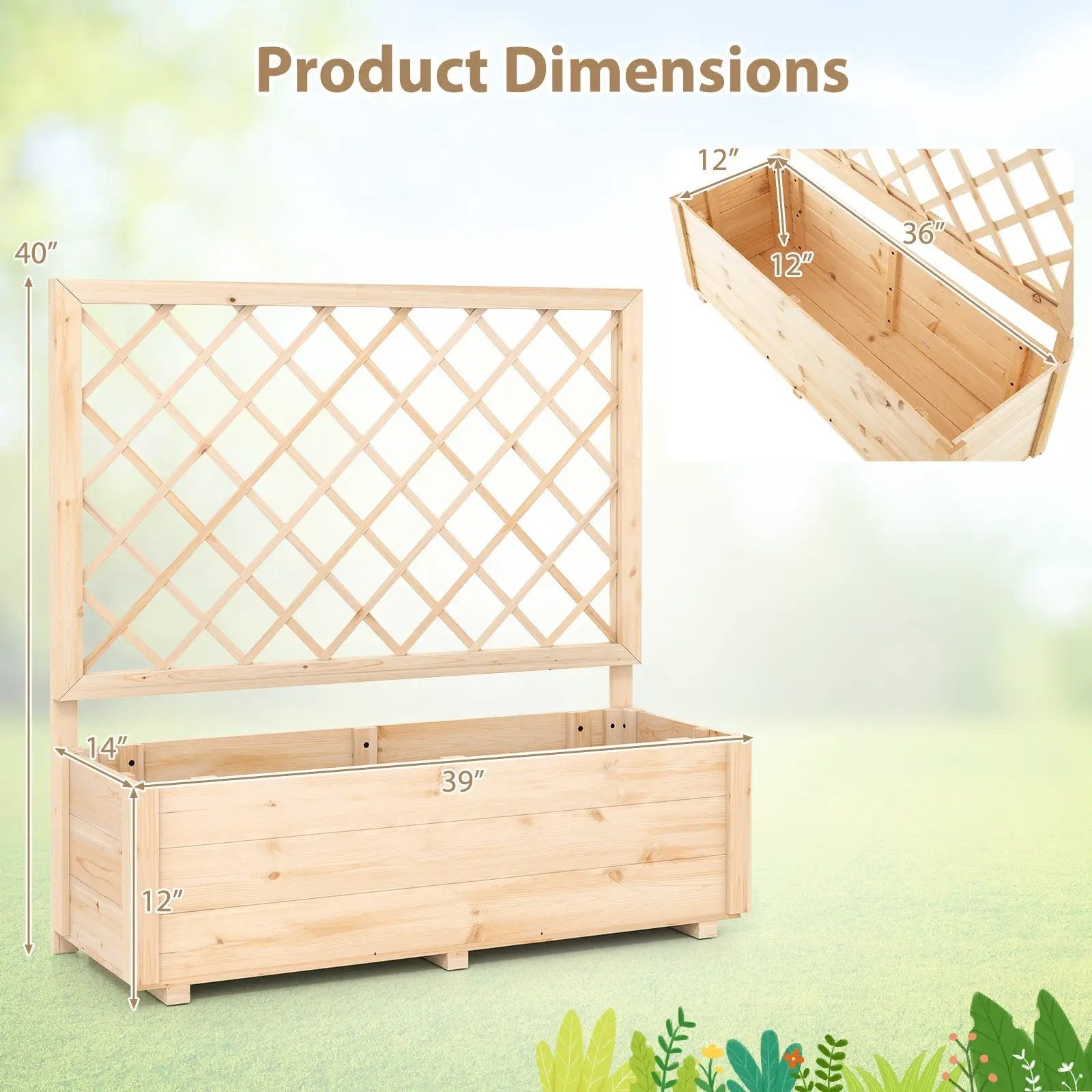 Raised Garden Bed Wooden Elevated Planter Box with Lattice Trellis-L by DirectDeals