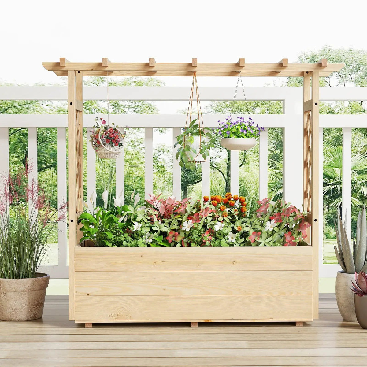 Raised Garden Bed Wooden Elevated Planter Box with Hanging Roof-L, photo 2 of 7