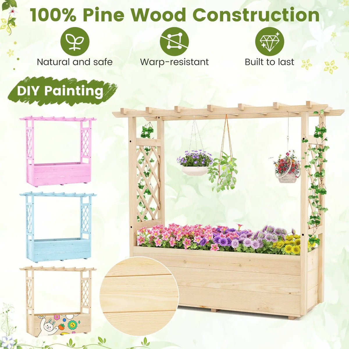 Raised Garden Bed Wooden Elevated Planter Box with Hanging Roof-L, photo 6 of 7