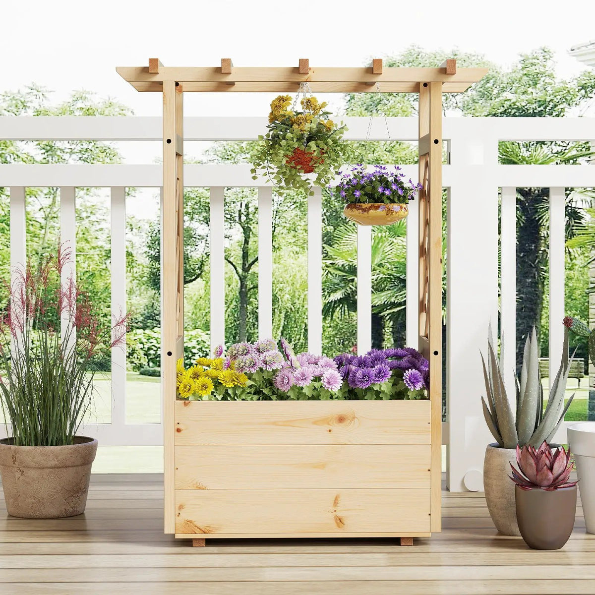 Raised Garden Bed Wooden Elevated Planter Box with Hanging Roof-S, photo 2 of 7