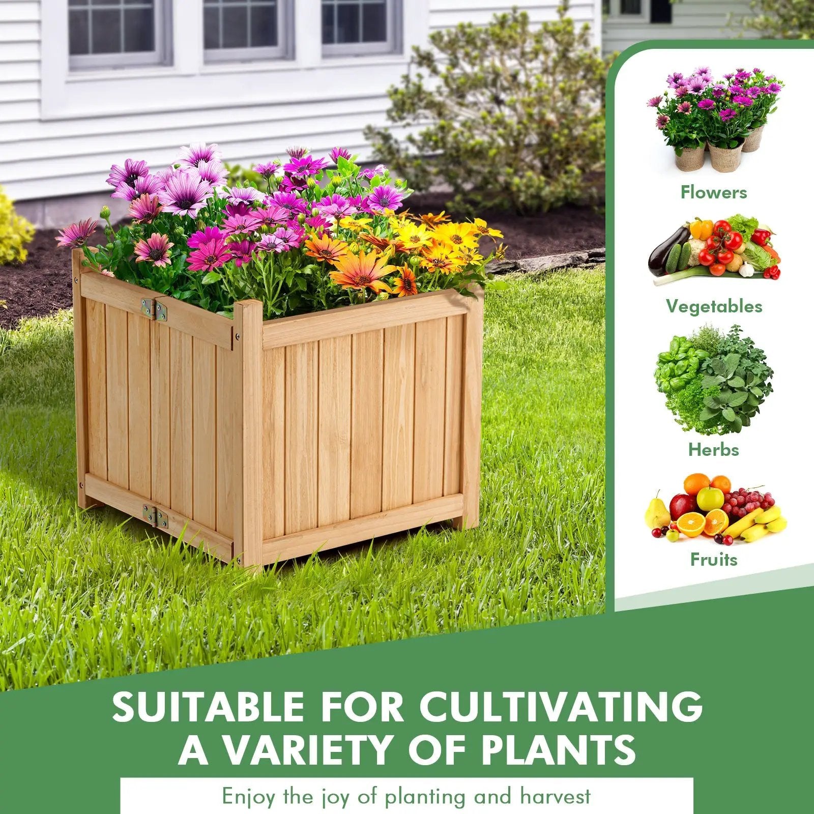 Folding Square Fir Wood Raised Garden Bed with Removable Bottom by DirectDeals