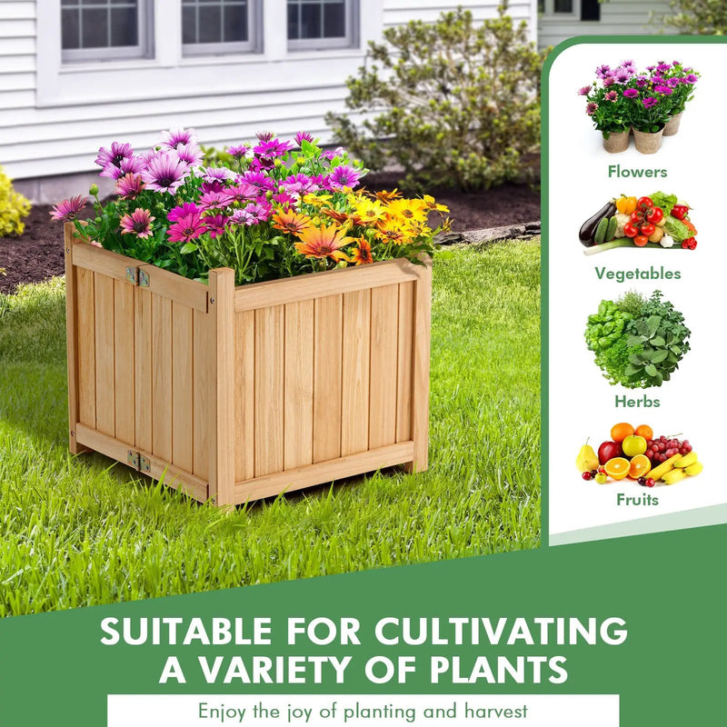 Folding Square Fir Wood Raised Garden Bed with Removable Bottom by DirectDeals