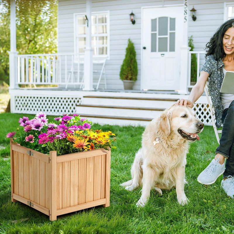 Folding Square Fir Wood Raised Garden Bed with Removable Bottom by DirectDeals