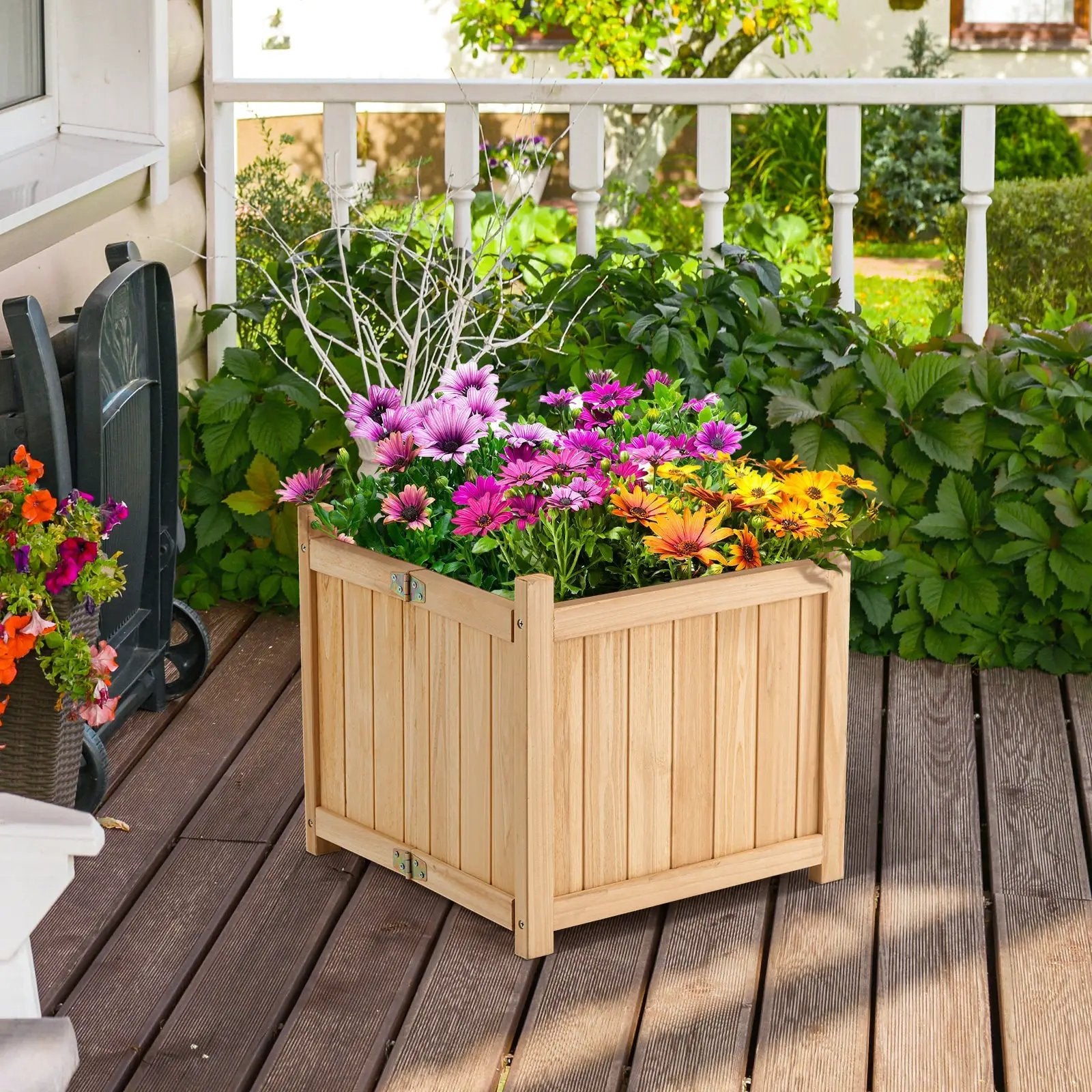 Folding Square Fir Wood Raised Garden Bed with Removable Bottom by DirectDeals