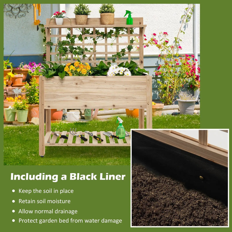 Wooden Raised Garden Bed with Wheels Trellis and Storage Shelf by DirectDeals