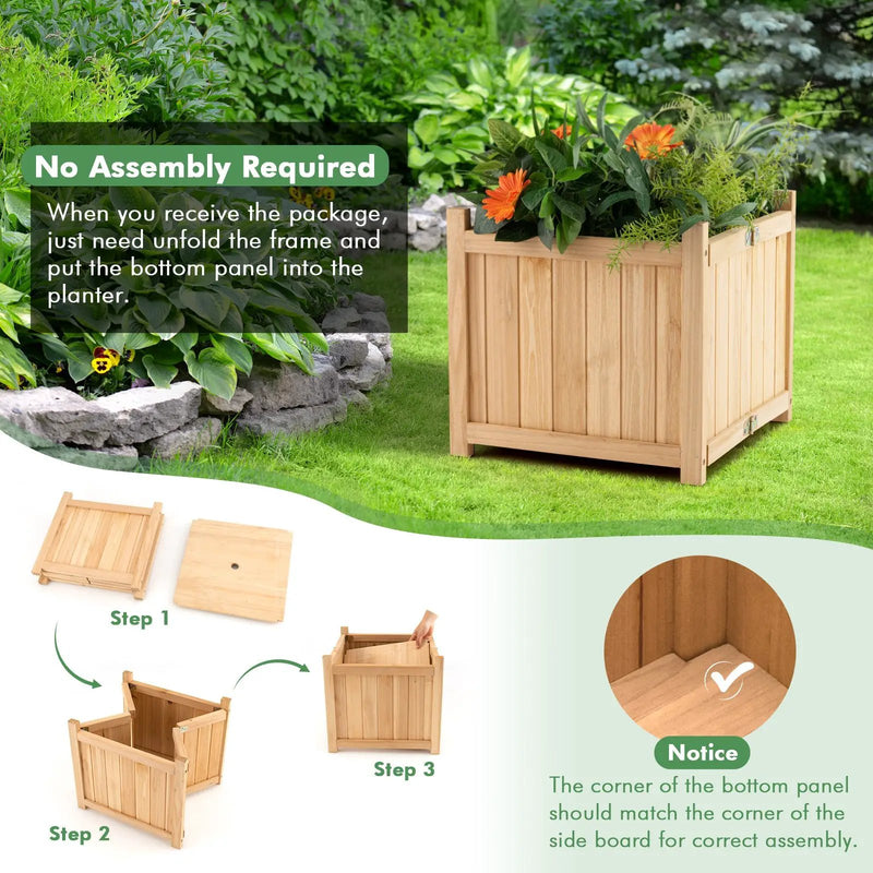 Folding Square Fir Wood Raised Garden Bed with Removable Bottom by DirectDeals