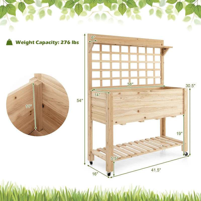 Wooden Raised Garden Bed with Wheels Trellis and Storage Shelf by DirectDeals
