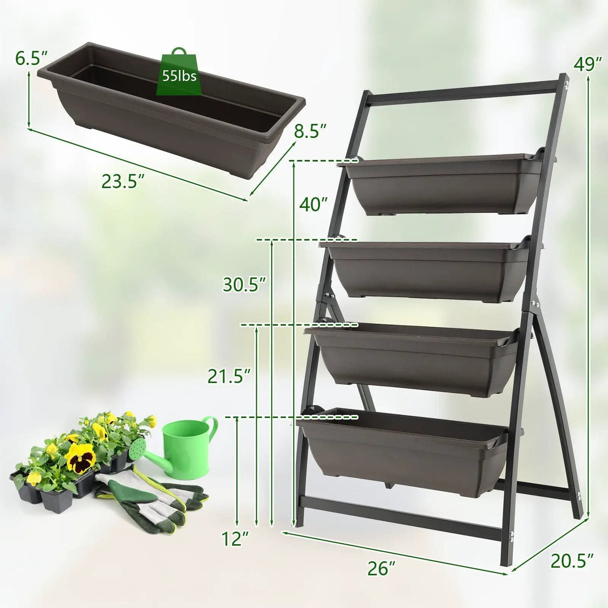 4-Tier Vertical Raised Garden Bed with 4 Containers and Drainage Holes, photo 4 of 7