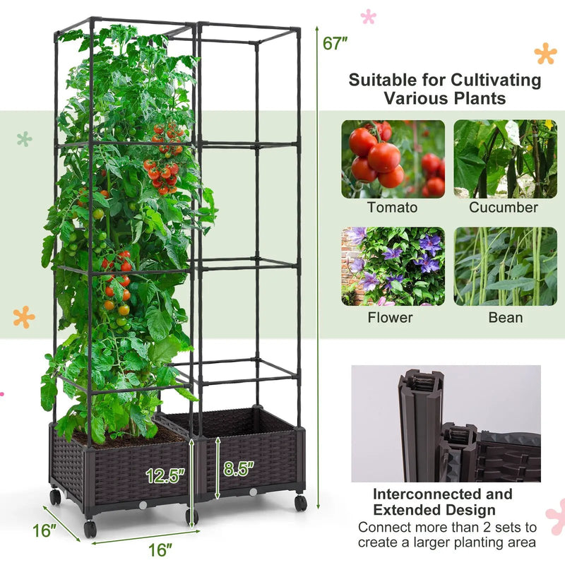 67 Inches Raised Garden Bed with Planter Box and Trellis by DirectDeals