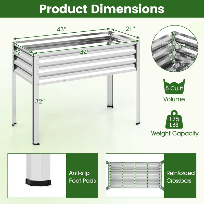 Raised Garden Bed with Legs Electro-Coating Metal Large Elevated Planter Box by DirectDeals