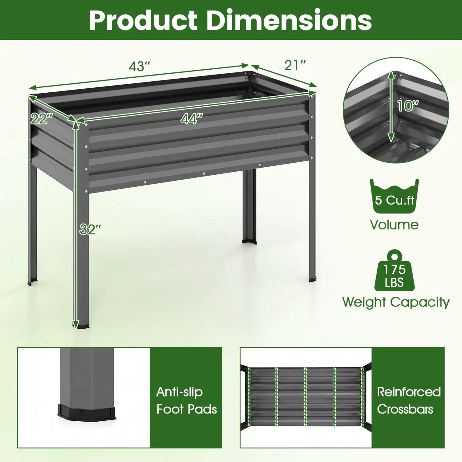 Raised Garden Bed with Legs Electro-Coating Metal Large Elevated Planter Box by DirectDeals
