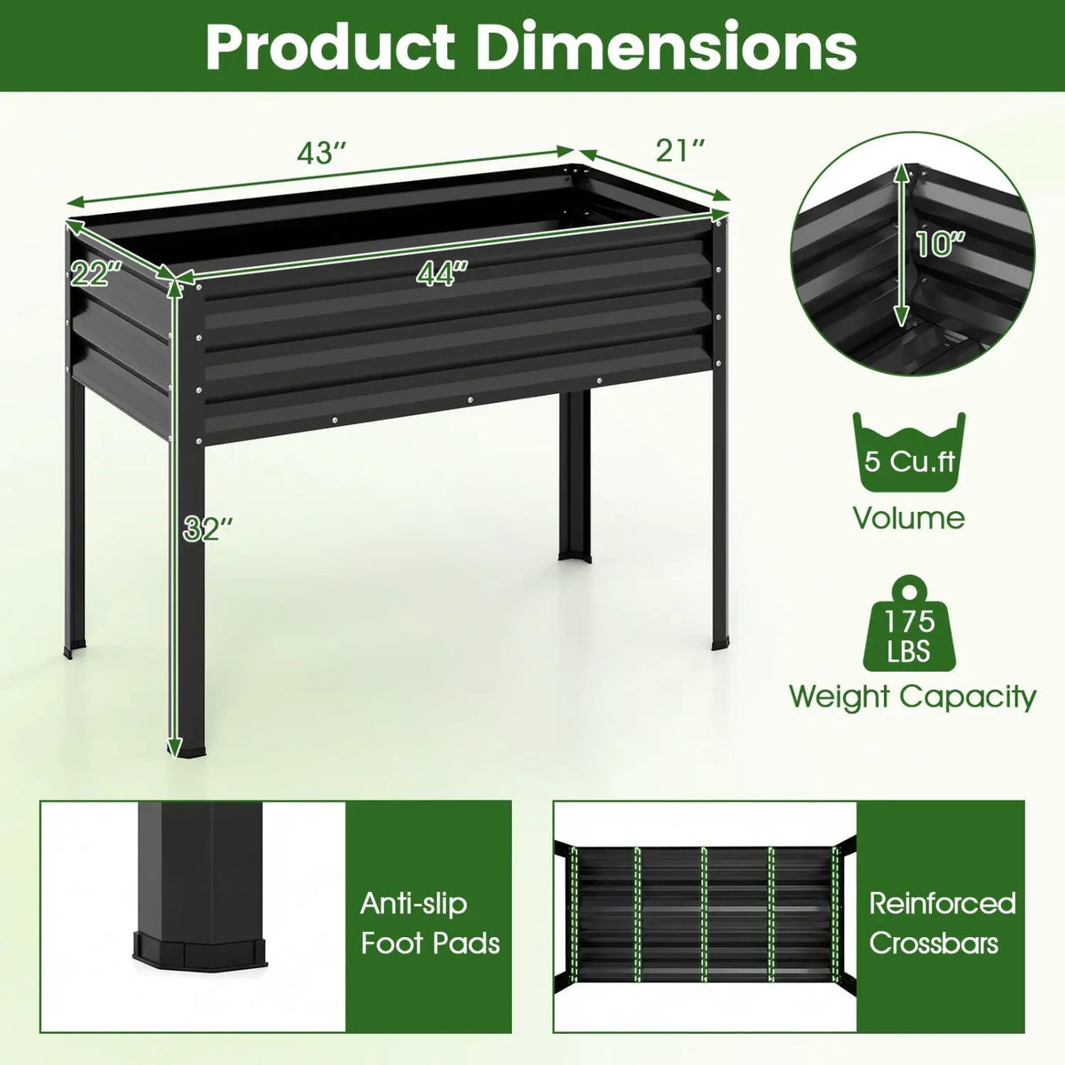 Raised Garden Bed with Legs Electro-Coating Metal Large Elevated Planter Box, photo 6 of 24