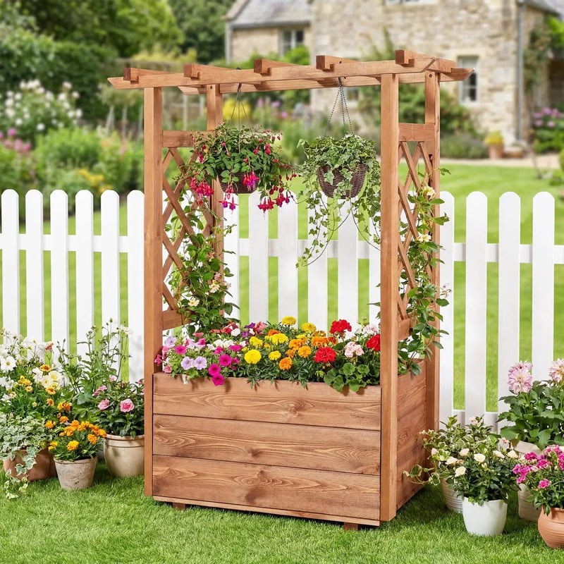 Raised Garden Bed with Lattice Trellises with Hanging Roof Set of 2 by DirectDeals