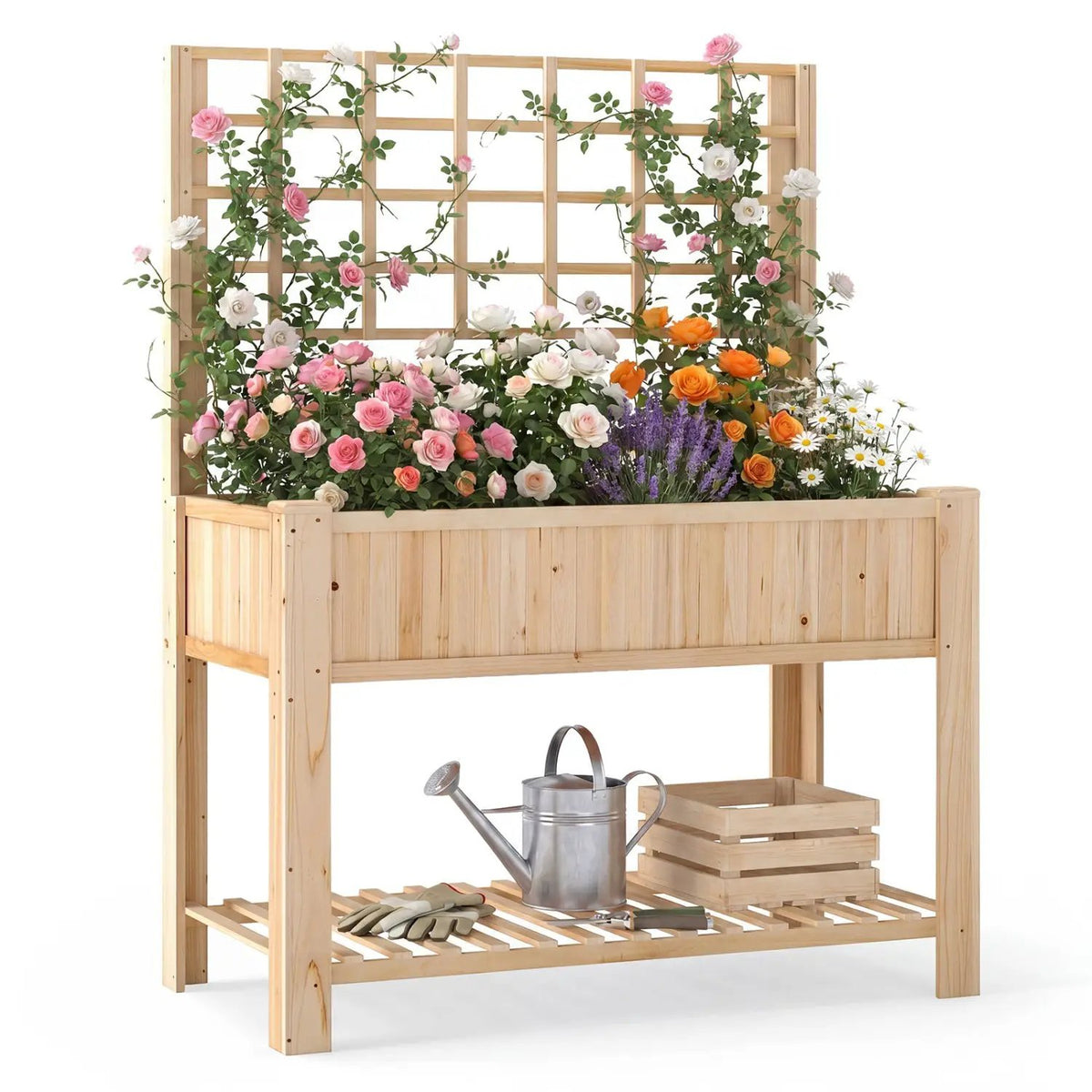 Raised Garden Bed with Trellis Wooden Elevated Planter Box with Legs, photo 9 of 9