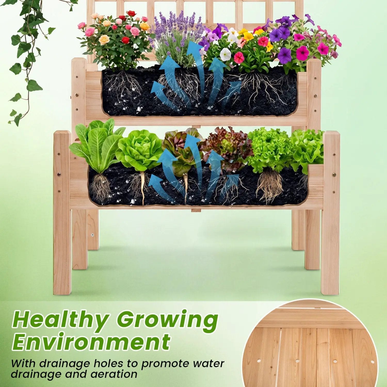2-Tier Raised Garden Bed with Trellis for Climbing Plants by DirectDeals