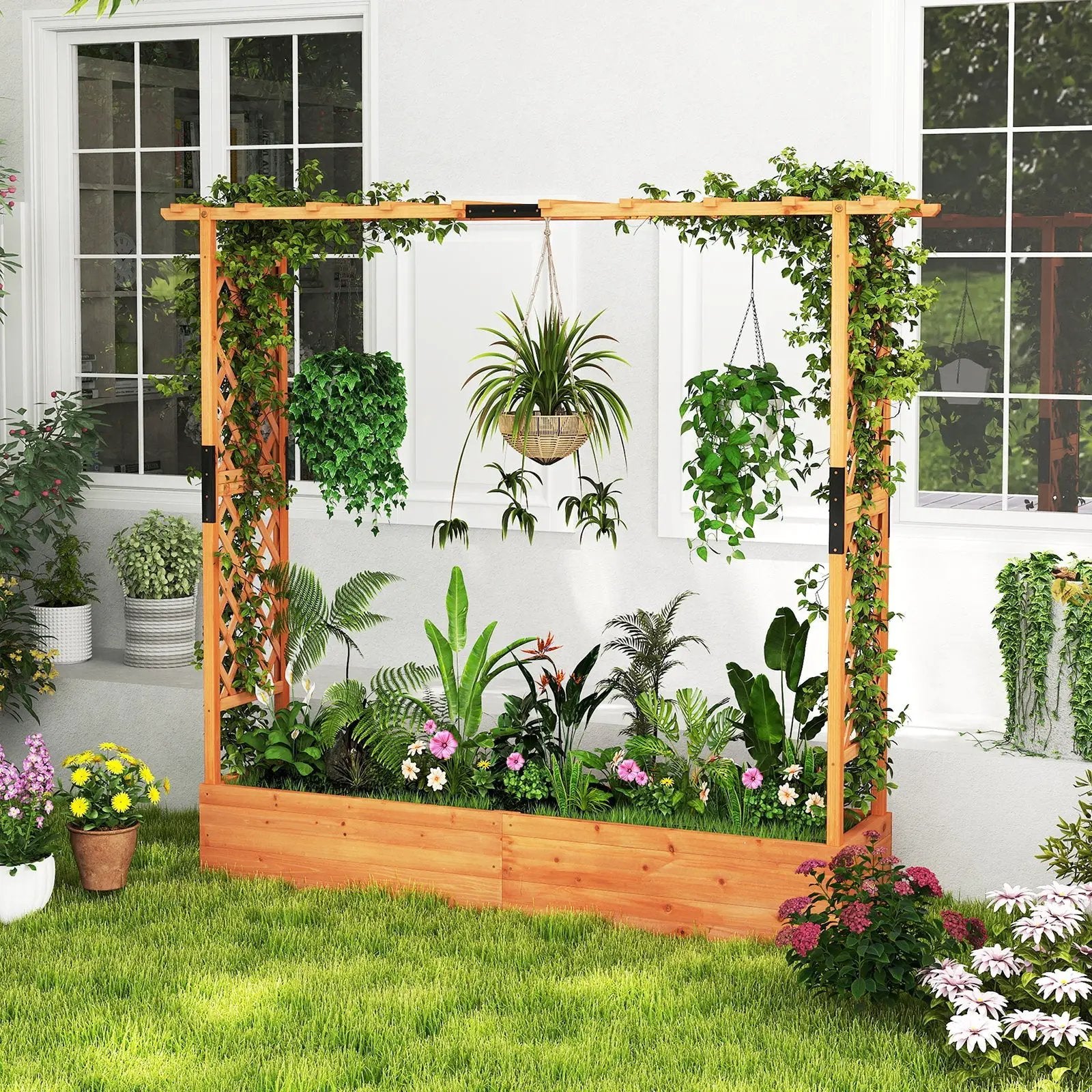 Raised Garden Bed with Arch Trellis and Hanging Roof-Orange by DirectDeals