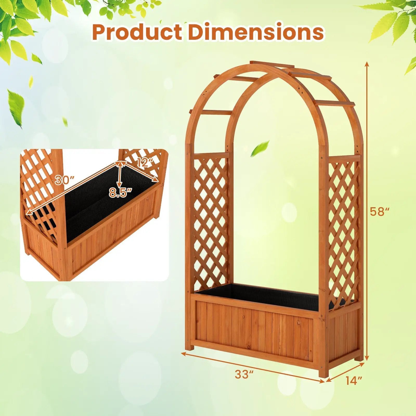 Raised Garden Bed with Lattice Trellis Ached Roof Wooden Elevated Planter Box-Brown by DirectDeals