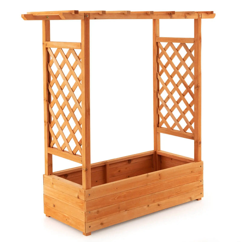 Raised Garden Bed with Trellis or Climbing Plant and Pot Hanging-Natural by DirectDeals