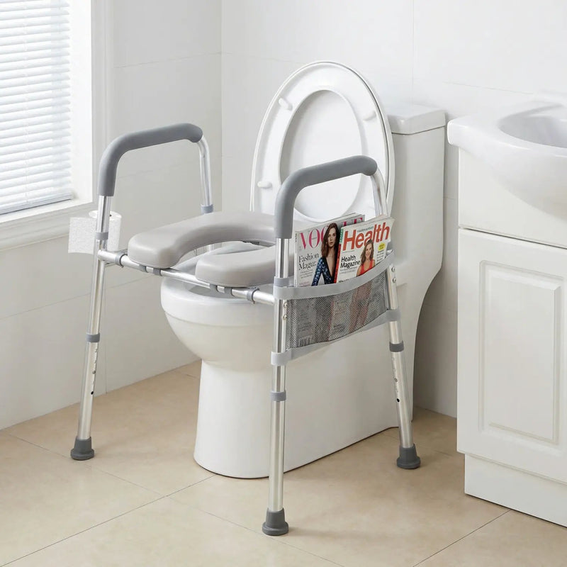 Raised Toilet Seat with Handles and Padded Arms for Seniors by DirectDeals