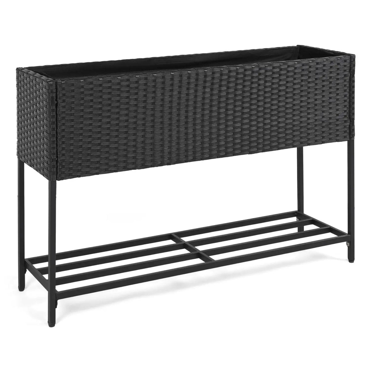 Wicker Raised Garden Bed with Storage Shelf and Drainage Gaps for Flowers, photo 9 of 9