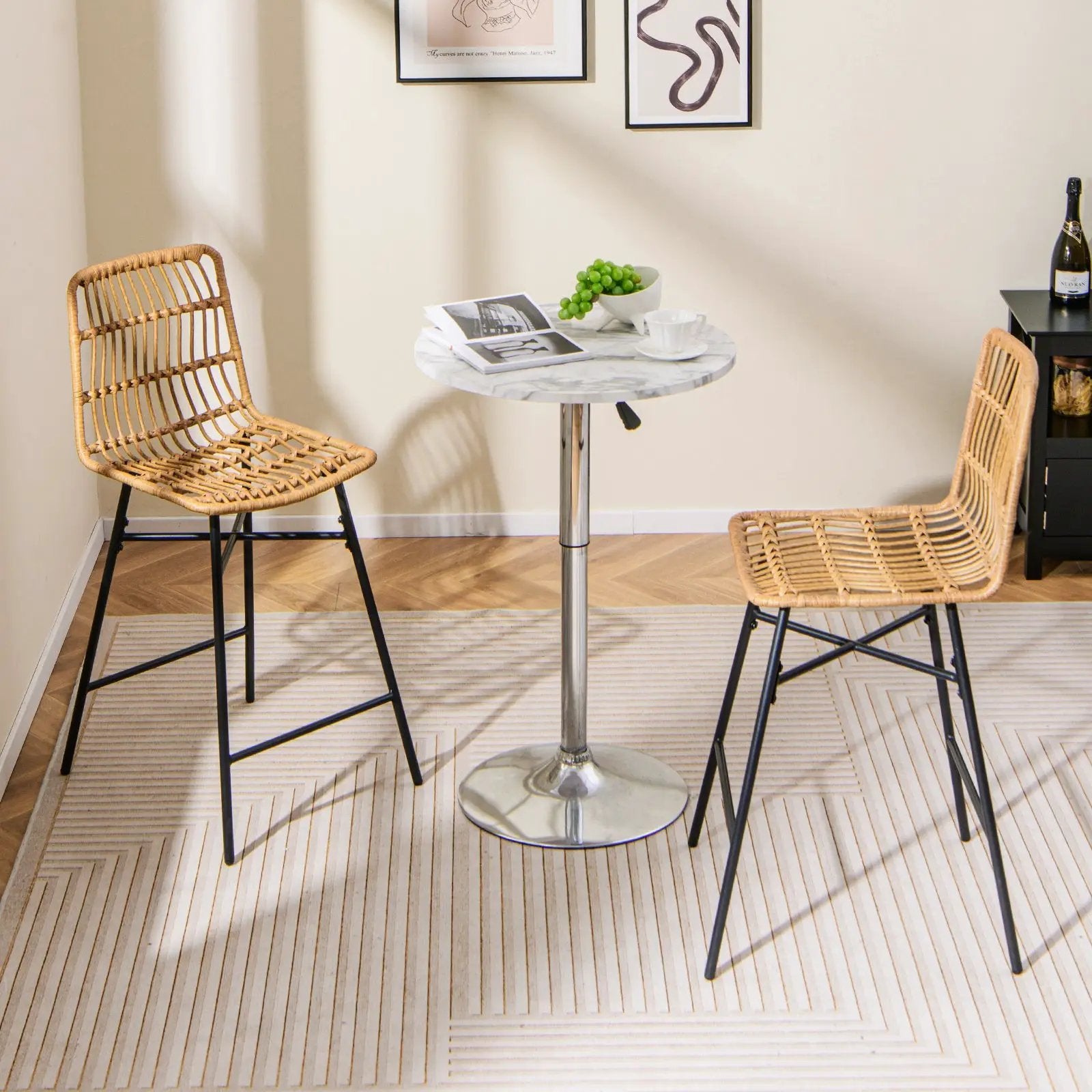Set of 2 Rattan Bar Stools with Sturdy Metal Frame-Yellow by DirectDeals