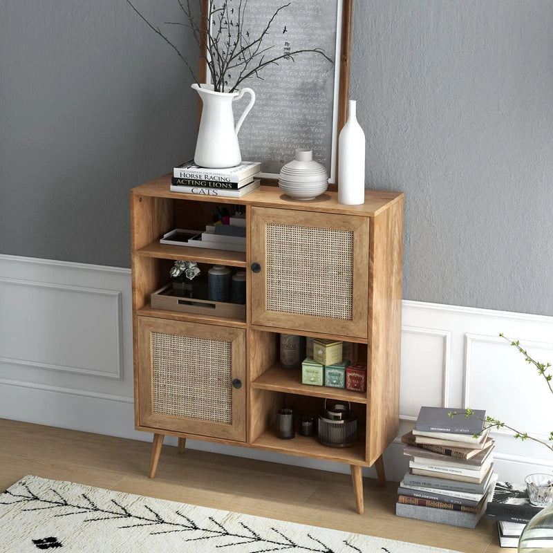 Rattan Buffet Cabinet with 2 Doors and 2 Cubbies-Natural by DirectDeals