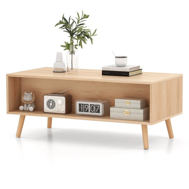 Rattan Coffee Table Mid Century Modern Center Table with 2 Storage Drawers-Natural by DirectDeals